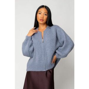 Pulover cu fermoar mix de lana si mohair Storm Blue 18272 - Storm Blue imagine
