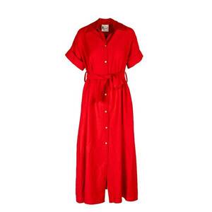 Rochie camasa midi cu buzunare si cordon - Rosu imagine