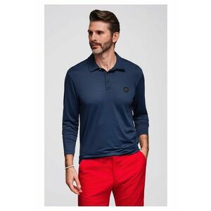 Tricou polo cu maneci lungi cu nasturi eleganti cu logo-ul marcii OM-POLS-0139 - Albastru inchis imagine
