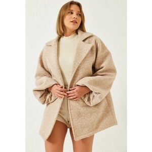 Palton texturat din fetru cu guler sal - bej - material textil - imagine