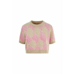 Tricou crop tricotat fin cu imprimeu floral - Roz imagine