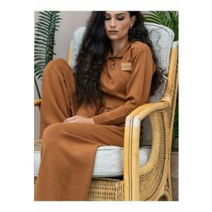 Pulover crop cu guler polo - Maro imagine