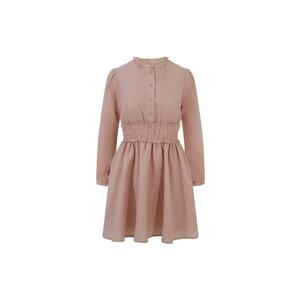 Rochie scurta din amestec de in cu garnitura cu insertii elastice in talie - Roz imagine