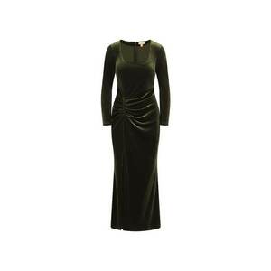 Rochie cu aspect de catifea - fronseuri si slit lateral - Verde imagine