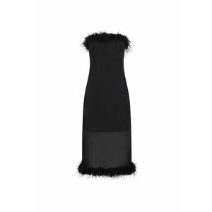 Rochie midi cu decolteu pe umeri si garnituri cu pene de strut - Negru imagine
