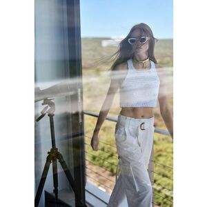 Pantaloni cargo cu talie inalta - Alb imagine