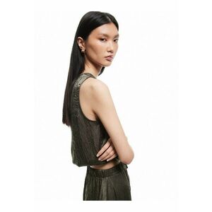 Bluza crop de satin - Kaki imagine