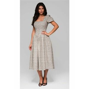 Rochie midi cu maneci bufante si decolteu patrat LA-OM-DLR220 - Gri imagine