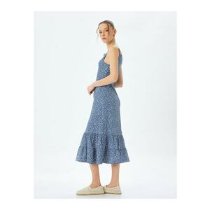Rochie cu model floral si terminatie evazata - Albastru imagine