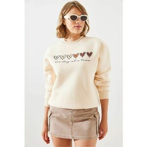 Hanorac dama - cu guler rotund - model cu inima - bej - bumbac imagine