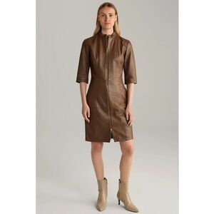 Rochie cu maneci scurte si inchidere prin fermoar frontal - Maro imagine