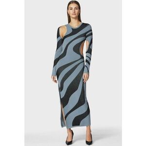 Rochie din jacquard dublu tricotat - cu imprimeu abstract - Gri imagine