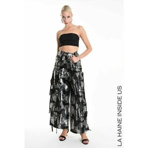 Pantaloni pantaloni largi - cu decupaje laterale - Negru - imagine