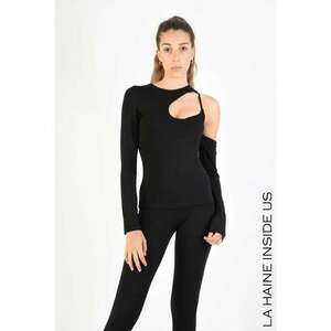 Tricou regular fit cu decupaj frontal și mânecă detașabilă - Negru imagine