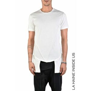 Tricou slim asimetric - cusături în relief - Alb imagine