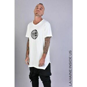 Tricou oversize din bumbac cu fermoare laterale și imprimeu frontal - Alb imagine