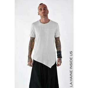 Tricou regular fit asimetric transparent cu guler rotund - Alb imagine