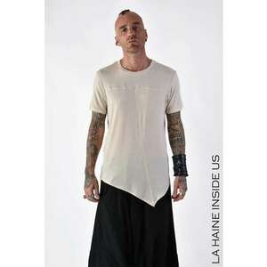 Tricou regular fit asimetric transparent cu guler rotund - Bej imagine
