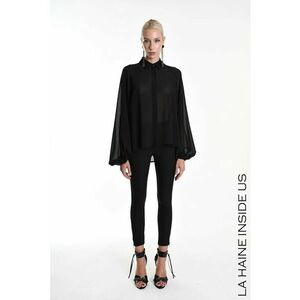 Cămașă cu mânecă lungă - transparentă - asimetrică - Negru imagine
