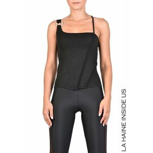 Maiou elastic din vâscoză și bretele cu accesoriu - Negru imagine