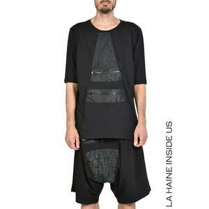 Tricou din bumbac oversize cu buzunare aplicate din nailon cu aspect șifonat - Negru imagine