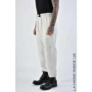 -Pantaloni regular fit cu imprimeu în dungi și elastic în talie - Alb imagine