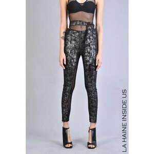 -Pantaloni cu detalii transparente - cordon în talie și închidere prin fermoar - Negru imagine