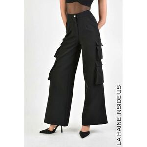 -Pantaloni wide leg cargo - Negru imagine