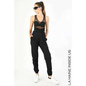 -Pantaloni regular fit cu elastic în talie și la glezne - Negru imagine