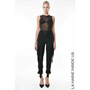 -Pantaloni cargo cu curele la gleznă - Negru imagine