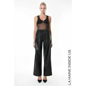 Pantaloni largi cu snur in talie - Negru imagine