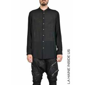 Cămașă slim fit cu guler tunică - Negru imagine