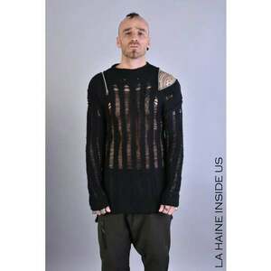 Pulover cu fermoar la umeri și detalii transparente - Negru imagine