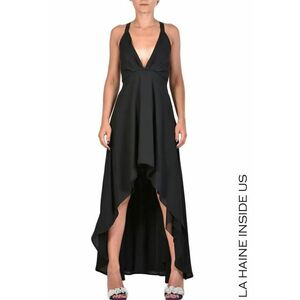 Rochie lungă cocktail - asimetrică - cu închidere fermoar la spate - Negru imagine