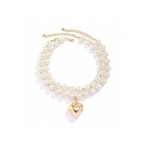 Set 2 coliere aurii - cu perle si pandantiv inima - Olive C3 imagine