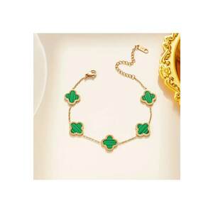 Bratara rose gold - din otel inoxidabil - suflata cu aur 18k - cu trifoi verde - Izabela C5 imagine