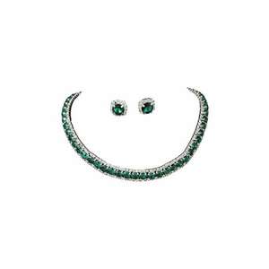 Set colier choker si cercei - argintiu - cu pietre verzi din zirconiu - Nicklas C1 imagine