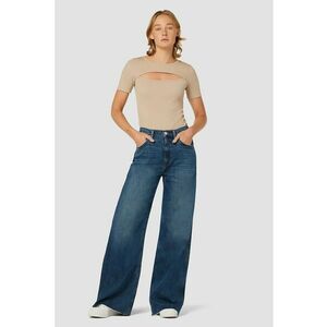 Blugi din denim soft cu terminație tip deteriorată - Albastru imagine