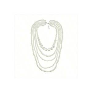 Colier argintiu - in 5 straturi - cu perle - Oliwier C26 imagine