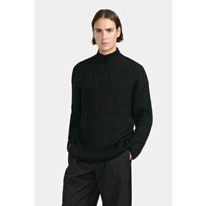 Bluza cu guler inalt texturata cu croi clasic - Negru imagine