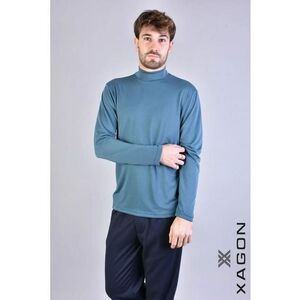 Bluză cu guler înalt bărbătească cu design minimalist și croială slim fit - Albastru imagine