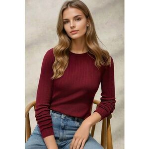 Pulover dama guler rotund - mulat - visiniu - tricot imagine