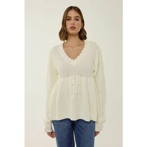 Pulover dama decolteu in V - detalii elegante - natural - tricot imagine