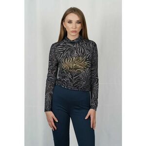 Bluză cu guler înalt cu imprimeu - ușor transparentă cu bustieră contrastantă inclusă - Negru imagine
