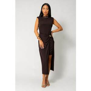 Rochie midi cu inel decorativ Brown 18290 - Maro imagine
