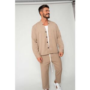 Set Como Camasa V-cut si pantaloni lungi Beige 18200 - Bej imagine