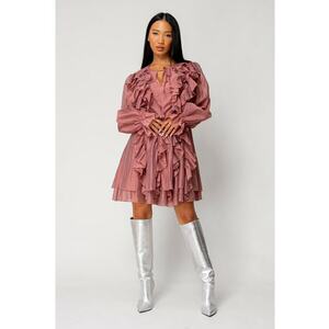 Rochie scurta cu volane Rose Quartz 18027 - Roz prafuit imagine