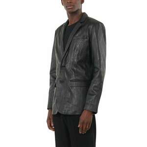 Sacou de piele slim fit - guler cu rever - inchidere cu nasturi - buzunare cu clapete imagine