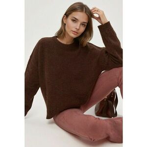 Pulovere dama - pulover cu guler rotund - textura impletita - tricot - Castaniu-maro - imagine