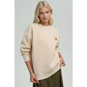 Hanorac dama confortabil - brodat cu model animal - crem - bumbac imagine